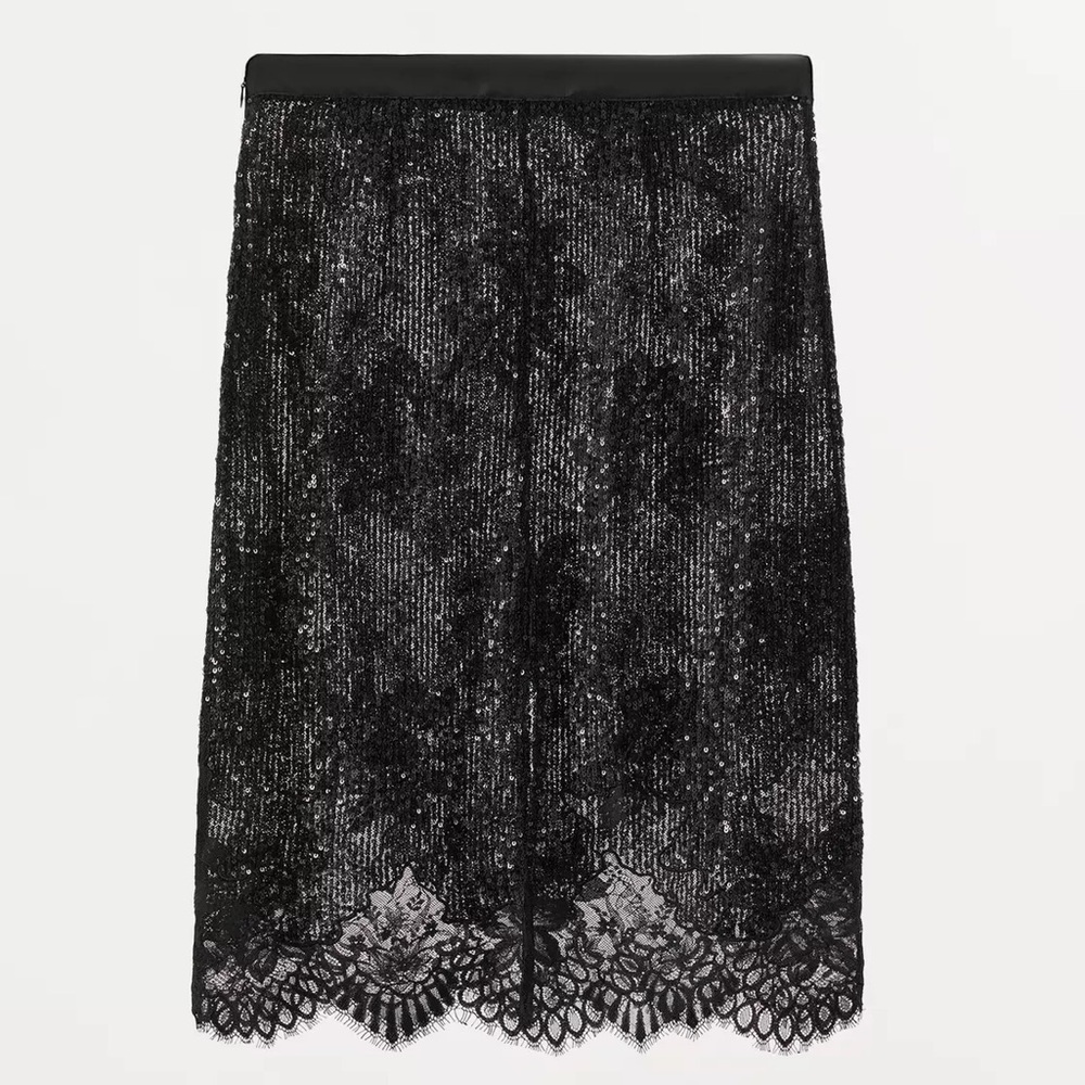 ZARA SEQUIN LACE COMBINATION SKIRT - Picture 4 of 7